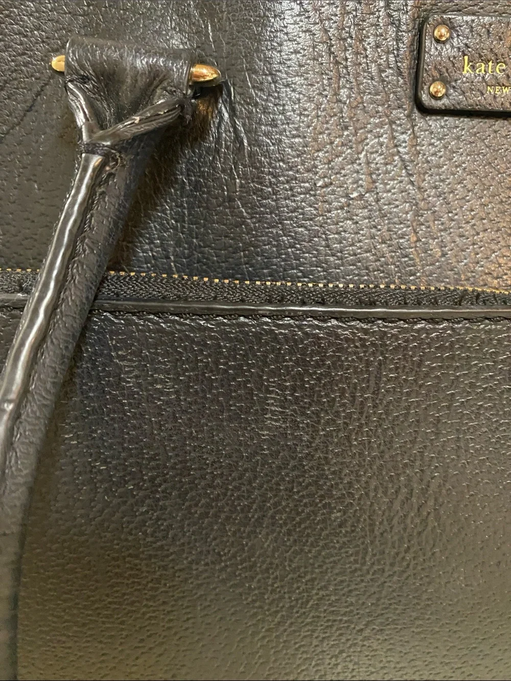 kate spade Black Leather Structured Tote with Gold Plaque